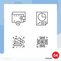 Mobile Interface Line Set of 4 Pictograms of delete santa data report chip Editable Vector Design Elements