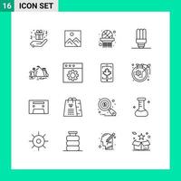 paquete de iconos de vector de stock de 16 signos y símbolos de línea para elementos de diseño de vector editables de luz de colina de deportes de paisaje de escena