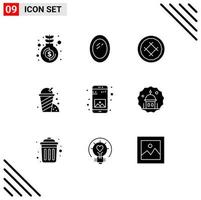 9 Universal Solid Glyphs Set for Web and Mobile Applications gallery app cake garden fast food Editable Vector Design Elements