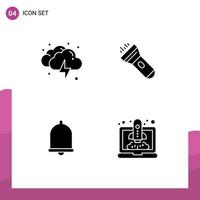 4 Solid Glyph concept for Websites Mobile and Apps cloud bell weather torch sound Editable Vector Design Elements