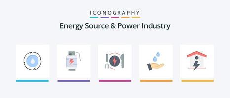 fuente de energía y paquete de iconos de 5 planos de la industria de la energía, incluida la casa. poder. consumo. energía. purificado. diseño de iconos creativos vector