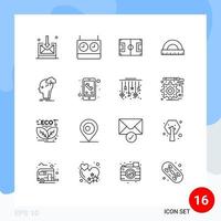 Modern Set of 16 Outlines and symbols such as creative scale game ruler construction Editable Vector Design Elements