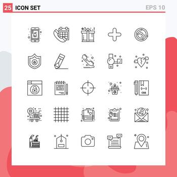 Pictogram Set of 25 Simple Lines of univers sign present plus add Editable Vector Design Elements