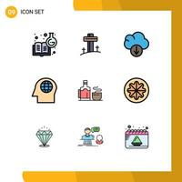 Pictogram Set of 9 Simple Filledline Flat Colors of hotel cup cloud tea global Editable Vector Design Elements