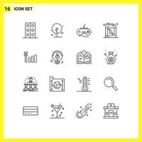 16 Universal Outlines Set for Web and Mobile Applications signal liquid joystick kerosene bottle Editable Vector Design Elements