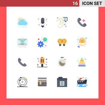 16 User Interface Flat Color Pack of modern Signs and Symbols of communication phone communication hospital call Editable Pack of Creative Vector Design Elements