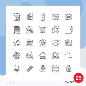Mobile Interface Line Set of 25 Pictograms of smile bubble tv alert smart camera Editable Vector Design Elements