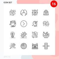 Group of 16 Modern Outlines Set for network communication countdown business video Editable Vector Design Elements