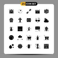 Modern Set of 25 Solid Glyphs Pictograph of display play chain video media Editable Vector Design Elements