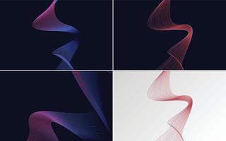 Set of 4 geometric wave pattern background Abstract waving line vector