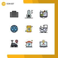 9 Universal Filledline Flat Color Signs Symbols of bath sharpener edit pencil globe Editable Vector Design Elements