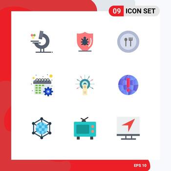 9 Universal Flat Color Signs Symbols of click settings food schedule calendar Editable Vector Design Elements