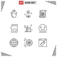 User Interface Pack of 9 Basic Outlines of bag storage coding sd web Editable Vector Design Elements