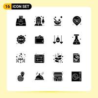 Universal Icon Symbols Group of 16 Modern Solid Glyphs of label supermarket aromatic real location Editable Vector Design Elements