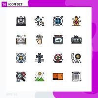 16 Universal Flat Color Filled Lines Set for Web and Mobile Applications leaf water studio lights kettle world wide Editable Creative Vector Design Elements