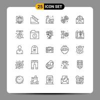 25 User Interface Line Pack of modern Signs and Symbols of envelope mail alcohol settings gear Editable Vector Design Elements