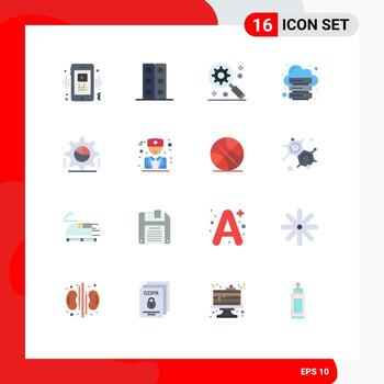 Paquete de 16 colores planos de interfaz de usuario de signos y símbolos modernos de la base de datos de Internet de la bandeja del servidor cog paquete editable de elementos creativos de diseño de vectores