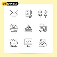 Group of 9 Modern Outlines Set for container mail food inbox living Editable Vector Design Elements