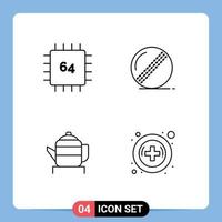 grupo de símbolos de icono universal de 4 colores planos de línea de relleno modernos de elementos de diseño vectorial editables de chip tea gadget cricket china vector