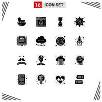 Set of 16 Vector Solid Glyphs on Grid for traveling data management business content storage timer Editable Vector Design Elements