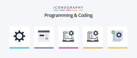 Programming And Coding Flat 5 Icon Pack Including coding. c. development. html. develop. Creative Icons Design vector