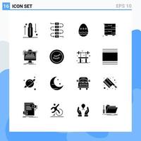 16 User Interface Solid Glyph Pack of modern Signs and Symbols of admin furniture decoration drawer cabinet Editable Vector Design Elements