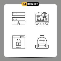 Set of 4 Modern UI Icons Symbols Signs for connection media hosting online search Editable Vector Design Elements