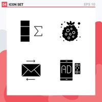 User Interface Pack of 4 Basic Solid Glyphs of column arrow berry raspberry advertising Editable Vector Design Elements