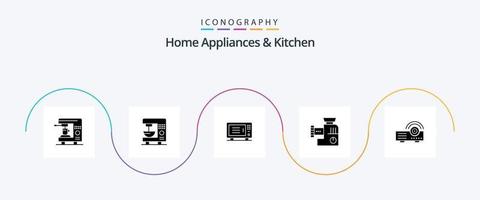 Home Appliances And Kitchen Glyph 5 Icon Pack Including kitchen. mix. machine. manual. mixer vector