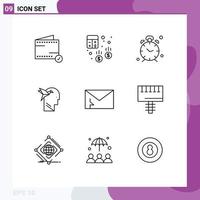 Set of 9 Modern UI Icons Symbols Signs for brian imaginaton finance imagination form reminder Editable Vector Design Elements