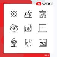 Set of 9 Vector Outlines on Grid for insurance money board budget m savings Editable Vector Design Elements