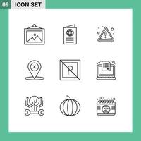 Group of 9 Outlines Signs and Symbols for parking no alert delete navigation Editable Vector Design Elements