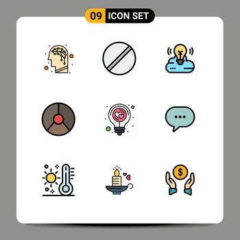 9 User Interface Filledline Flat Color Pack of modern Signs and Symbols of bulb graphical bulb finance business Editable Vector Design Elements