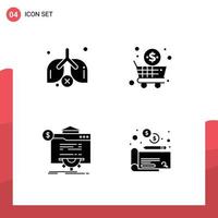 Modern Set of 4 Solid Glyphs Pictograph of lungs globe business shopping website Editable Vector Design Elements