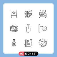 Group of 9 Modern Outlines Set for apple packet love energy support Editable Vector Design Elements