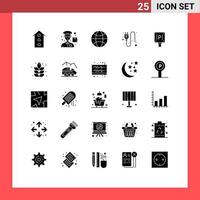 25 Universal Solid Glyphs Set for Web and Mobile Applications hotel board globe parking plug Editable Vector Design Elements