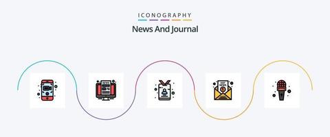 paquete de iconos planos llenos de línea de noticias 5 que incluye informe. medios de comunicación. tarjeta. caliente. reportero vector