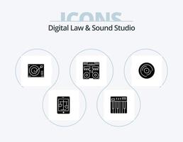 ley digital y estudio de sonido glifo icono paquete 5 diseño de iconos. cubierta. discos compactos. midi registro. fonógrafo vector