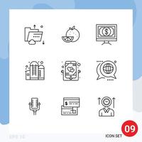 Pack of 9 Modern Outlines Signs and Symbols for Web Print Media such as silo container mardi gras agriculture money Editable Vector Design Elements