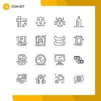 Universal Icon Symbols Group of 16 Modern Outlines of calendar medical network security hospital care Editable Vector Design Elements