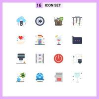 Group of 16 Modern Flat Colors Set for decoration star player moon shield Editable Pack of Creative Vector Design Elements
