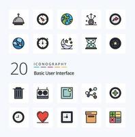 20 Basic Line Filled Color icon Pack like world earth notification timer stopwatch vector