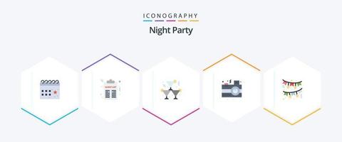 Night Party 25 Flat icon pack including bow. night. list. celebration. wine vector