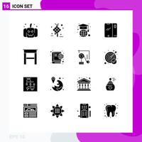 Stock Vector Icon Pack of 16 Line Signs and Symbols for furniture iphone education android smart phone Editable Vector Design Elements