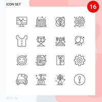 Pictogram Set of 16 Simple Outlines of clothes setting software security bulb Editable Vector Design Elements