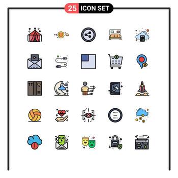 Pictogram Set of 25 Simple Filled line Flat Colors of calculate accounting astronomy service bed Editable Vector Design Elements