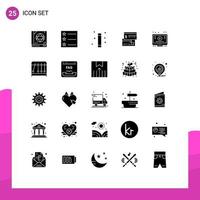 Pack of 25 Modern Solid Glyphs Signs and Symbols for Web Print Media such as online direct magic wand debit card Editable Vector Design Elements