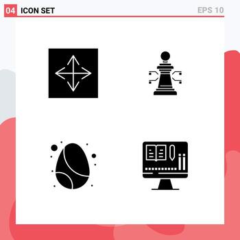 paquete de 4 signos y símbolos de glifos sólidos modernos para medios de impresión web, como elementos de diseño de vectores editables de huevo de portátil de navegador de cumpleaños angular