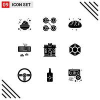 9 Thematic Vector Solid Glyphs and Editable Symbols of expanse life bread city type Editable Vector Design Elements