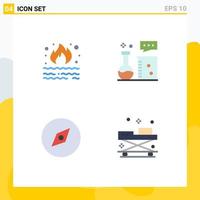 Modern Set of 4 Flat Icons Pictograph of burn science lab pollution chemistry lab map Editable Vector Design Elements